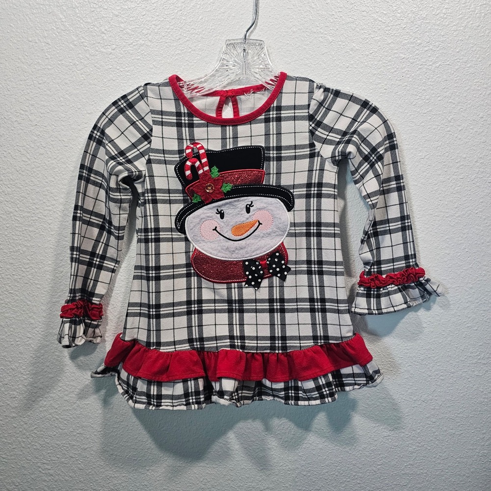Plaid Snowman‎ Longsleeve Ruffle Girls Top Size 5/6